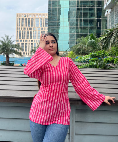 Beautiful Pink Corset Back Short Kurti