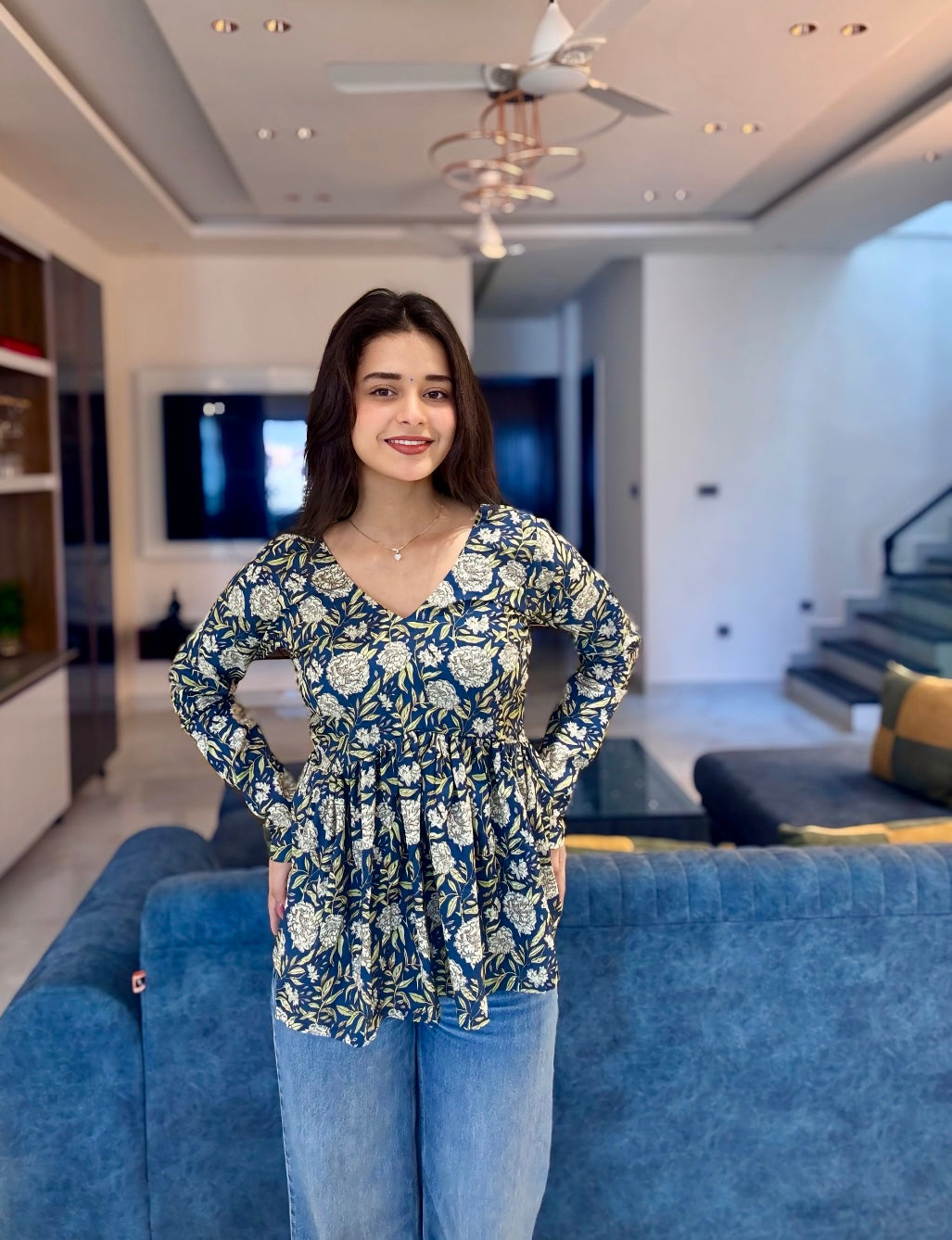 Khoobsurat Blue Pelpum Short Kurti