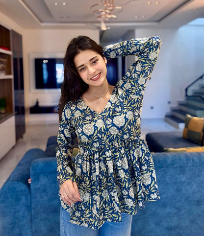 Khoobsurat Blue Pelpum Short Kurti