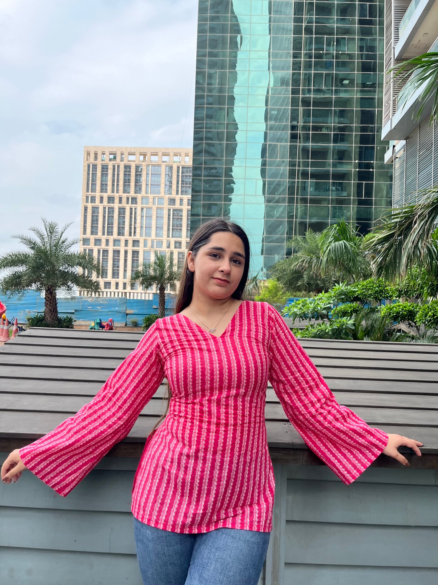 Beautiful Pink Corset Back Short Kurti