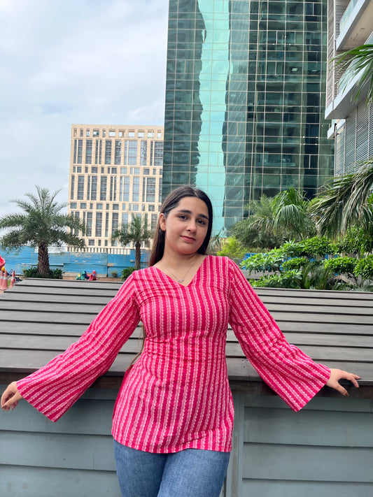 Beautiful Pink Corset Back Short Kurti
