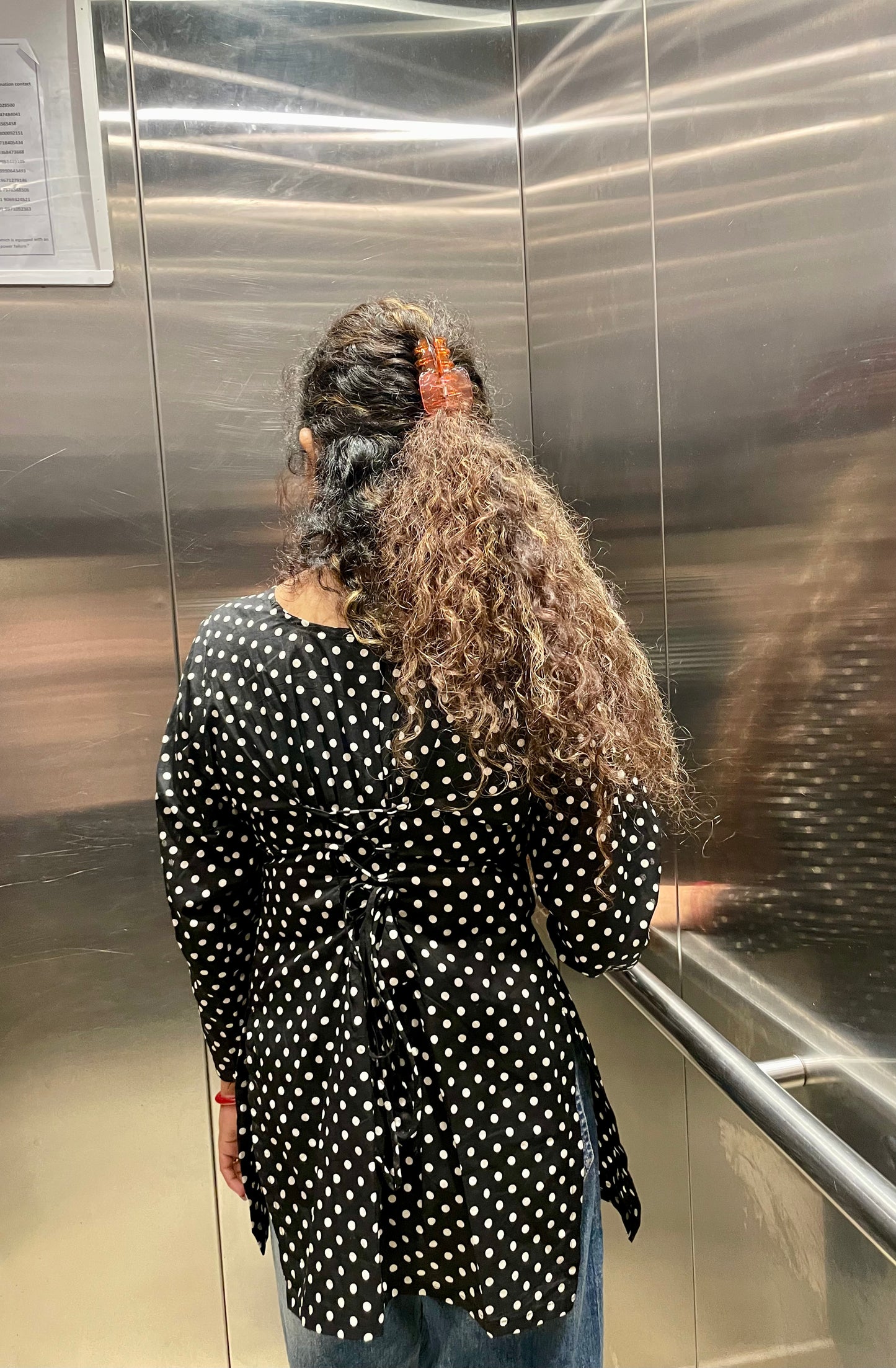 Black Polka Dot Corset Back Straight Short Kurti