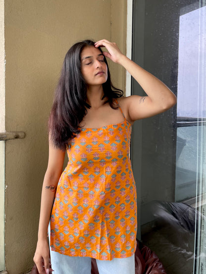 Orange Era Backless Straight Short Kurti