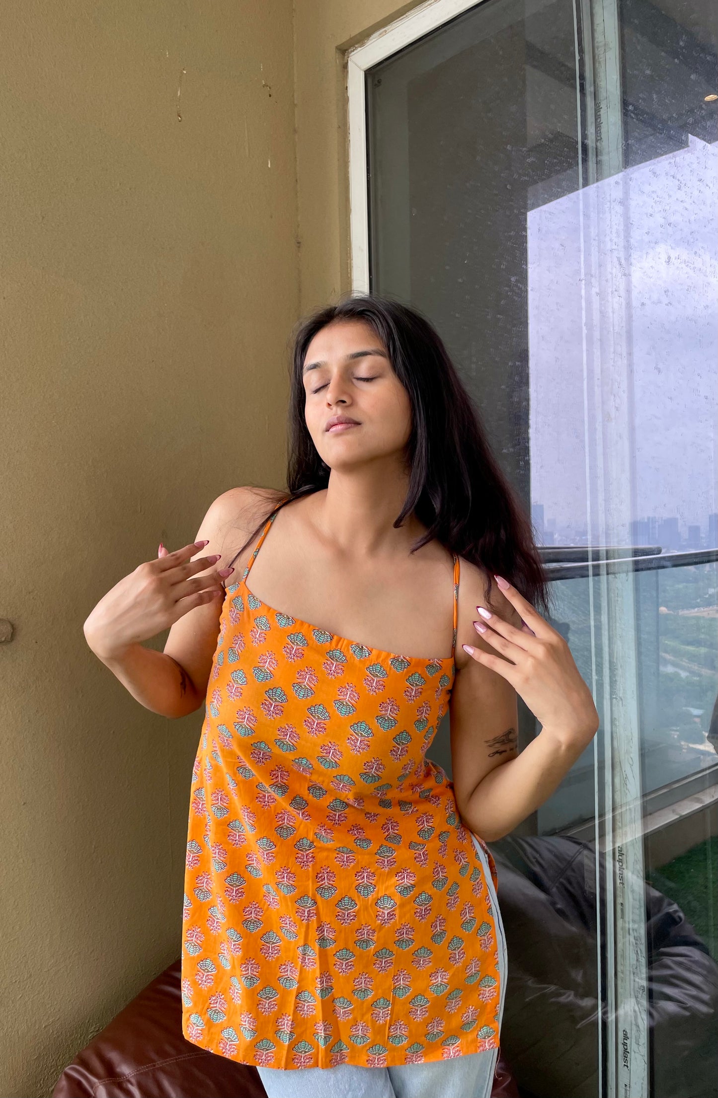 Orange Era Backless Straight Short Kurti