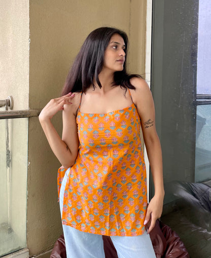 Orange Era Backless Straight Short Kurti