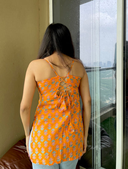 Orange Era Backless Straight Short Kurti