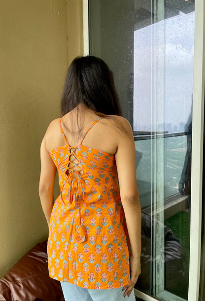 Orange Era Backless Straight Short Kurti