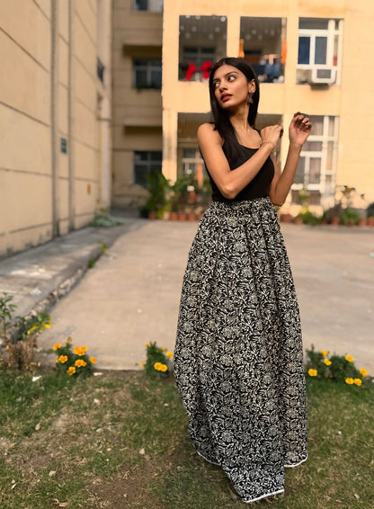 Black Flora Long Skirt