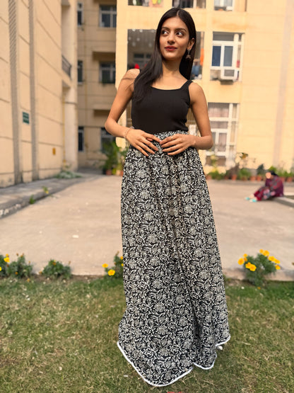 Black Flora Long Skirt