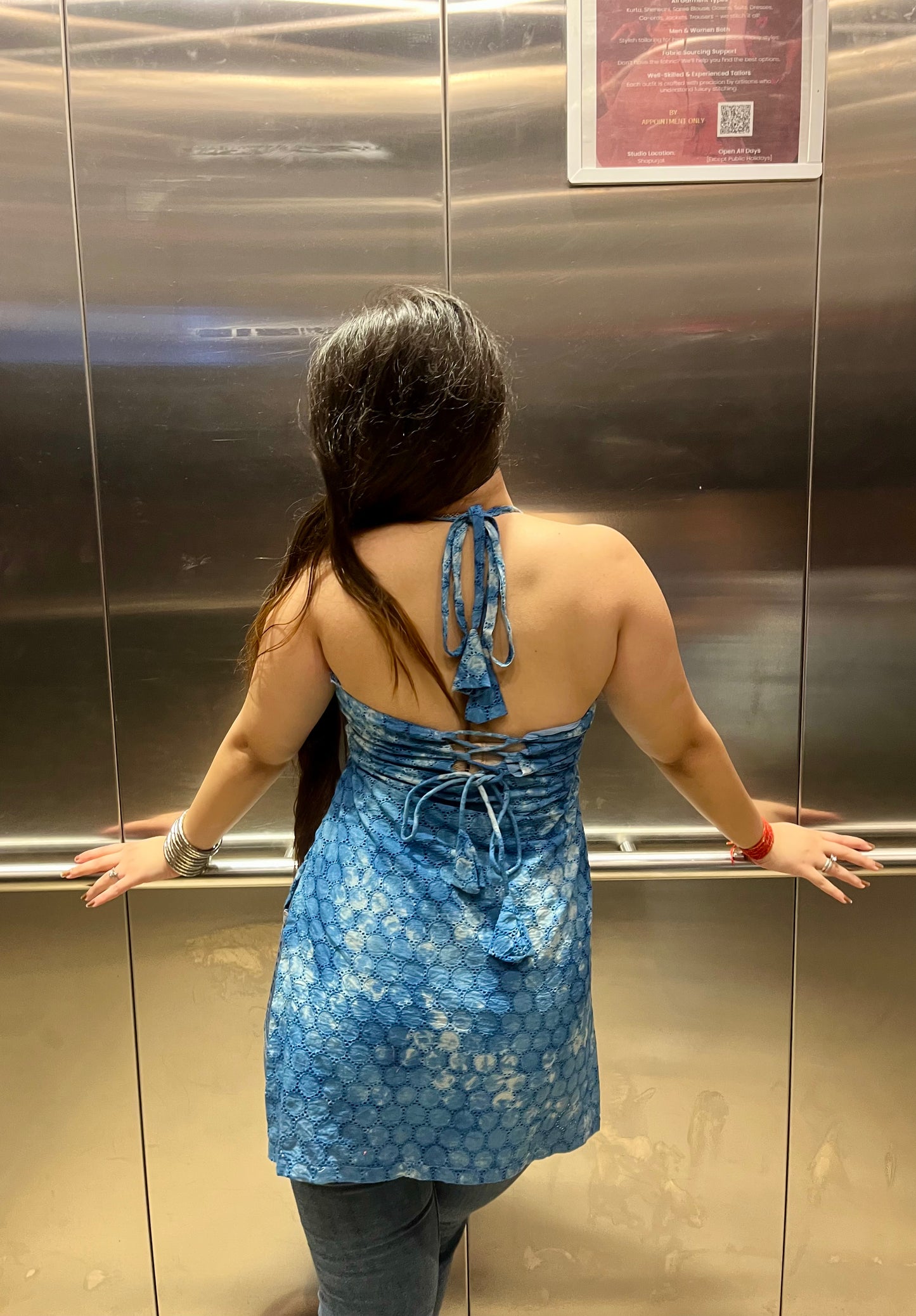 Blue Tie-Dye Hakoba Halter Neck Short Kurti