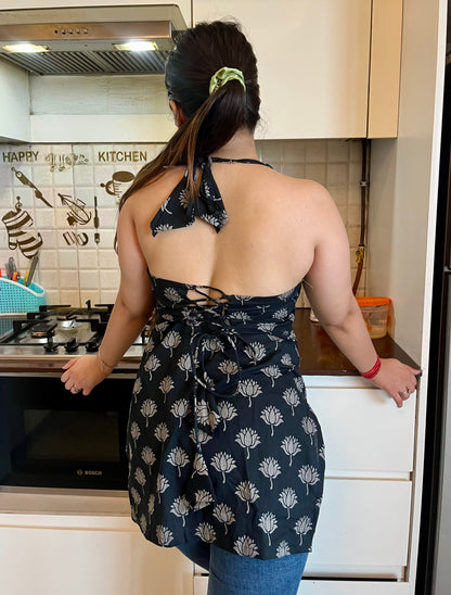 Black Lotus Halter Neck Kurti