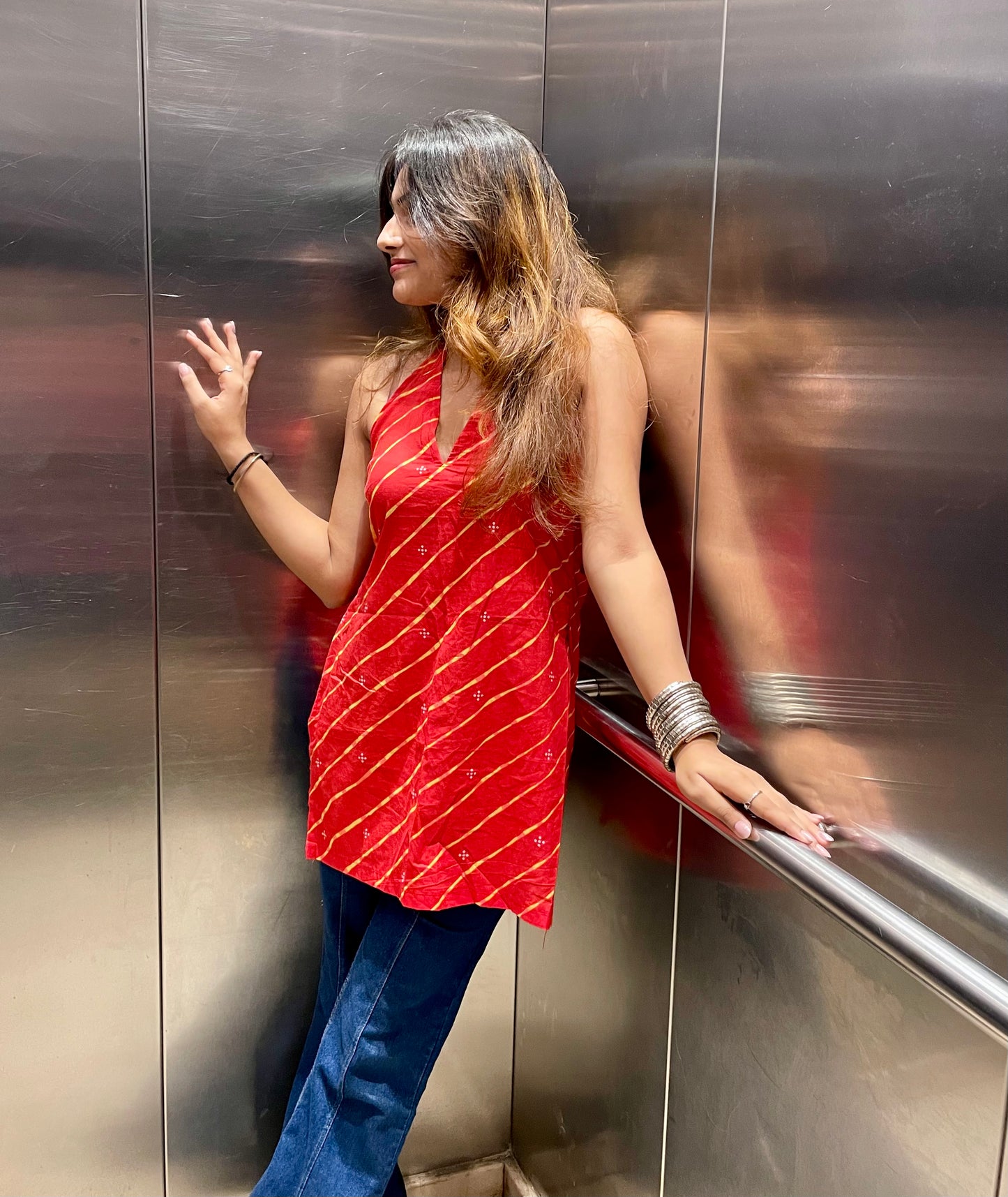 Red Bomb Halter Neck Short Kurti