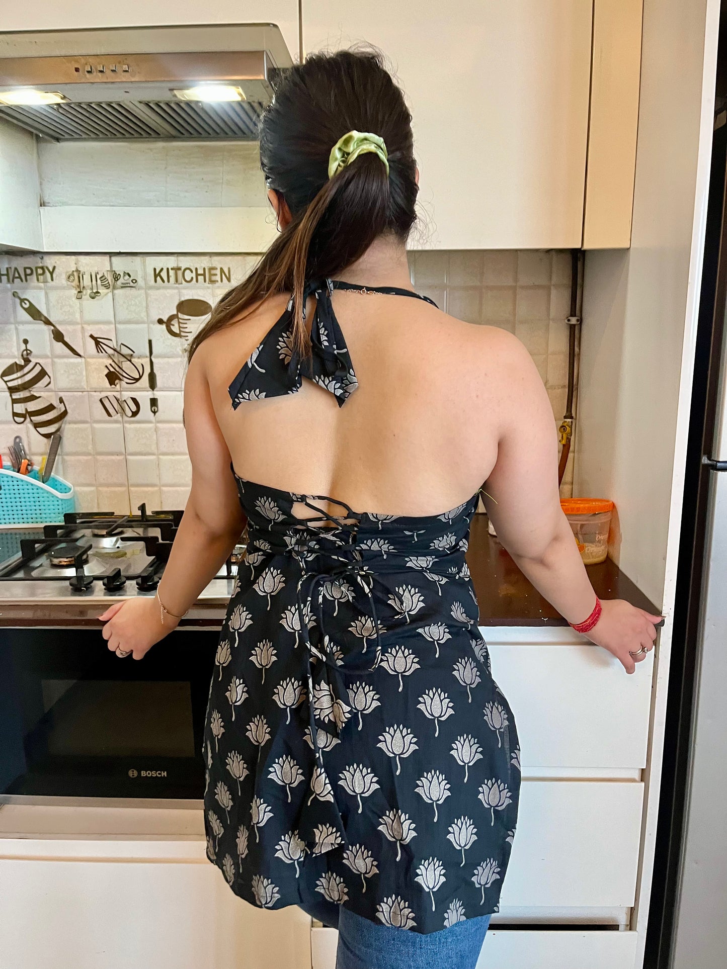 Black Lotus Halter Neck Kurti