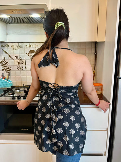 Black Lotus Halter Neck Kurti