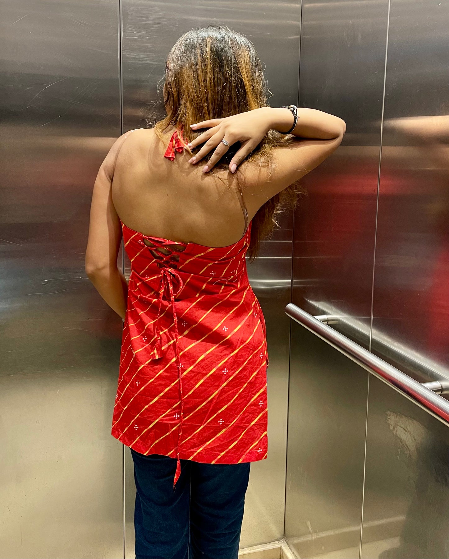 Red Bomb Halter Neck Short Kurti