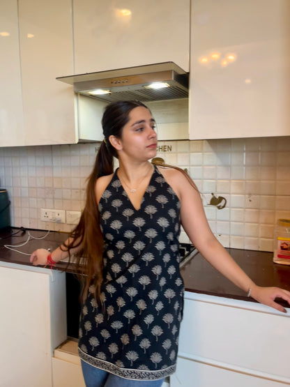 Black Lotus Halter Neck Kurti