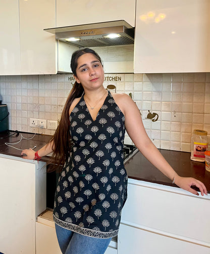 Black Lotus Halter Neck Kurti