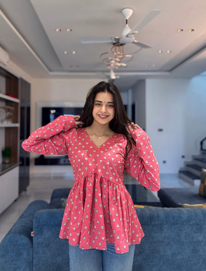 Pink Sky Peplum Short Kurti Top