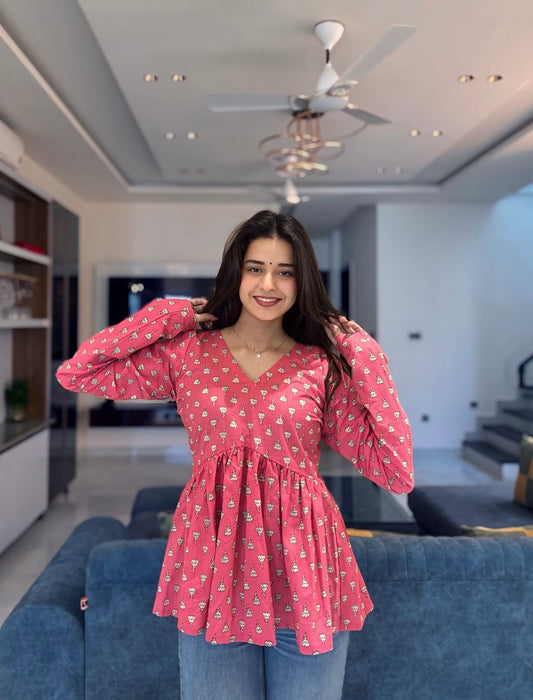 Pink Sky Peplum Short Kurti Top