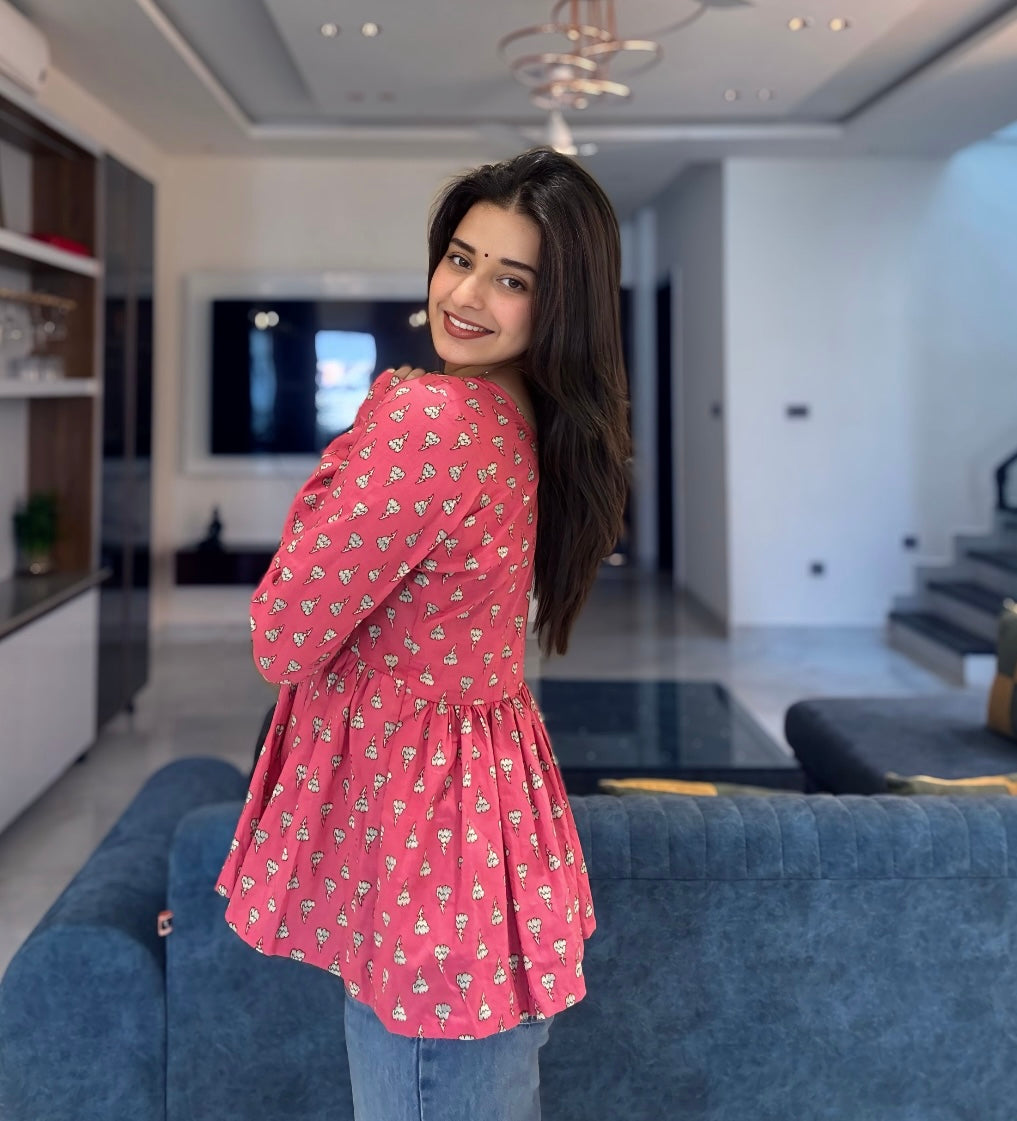 Pink Sky Peplum Short Kurti Top