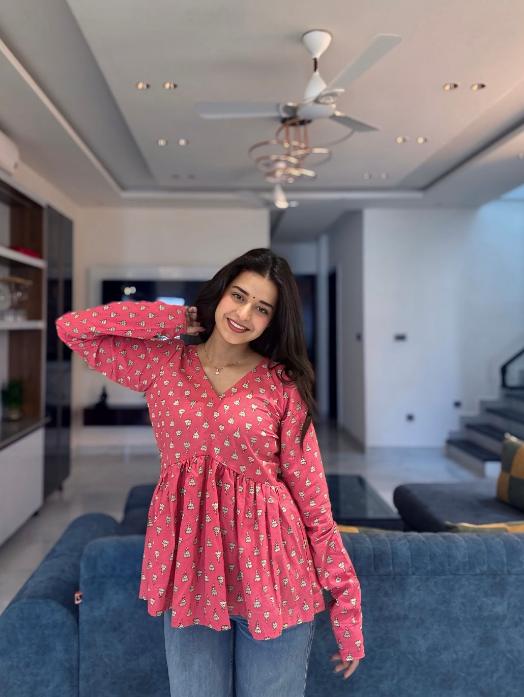 Pink Sky Peplum Short Kurti Top