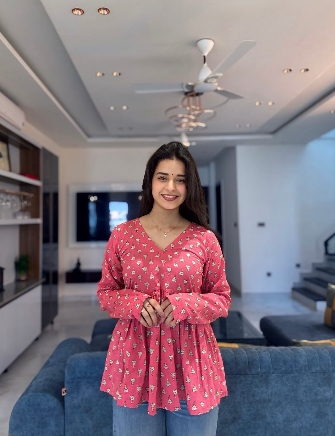 Pink Sky Peplum Short Kurti Top