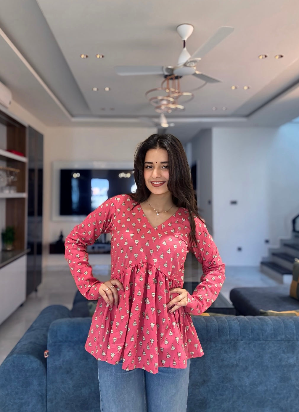 Pink Sky Peplum Short Kurti Top