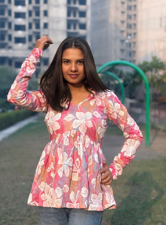 Pink Era Peplum Short Kurti Top