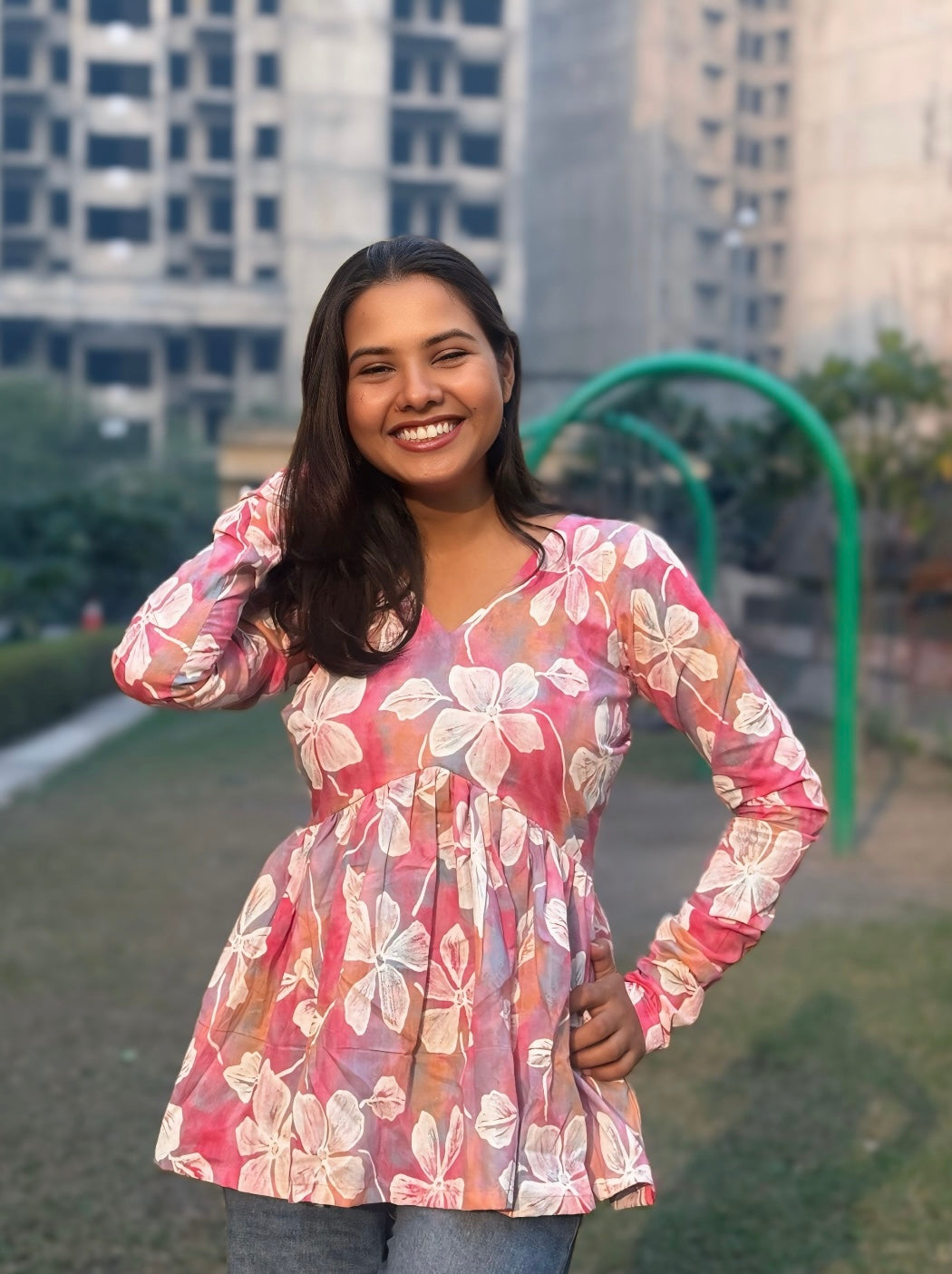 Pink Era Peplum Short Kurti Top