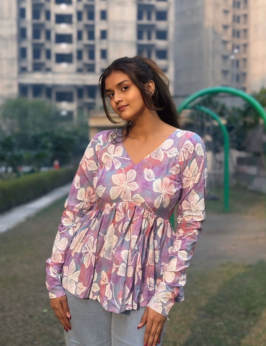 Lilac Era Peplum Short Kurti