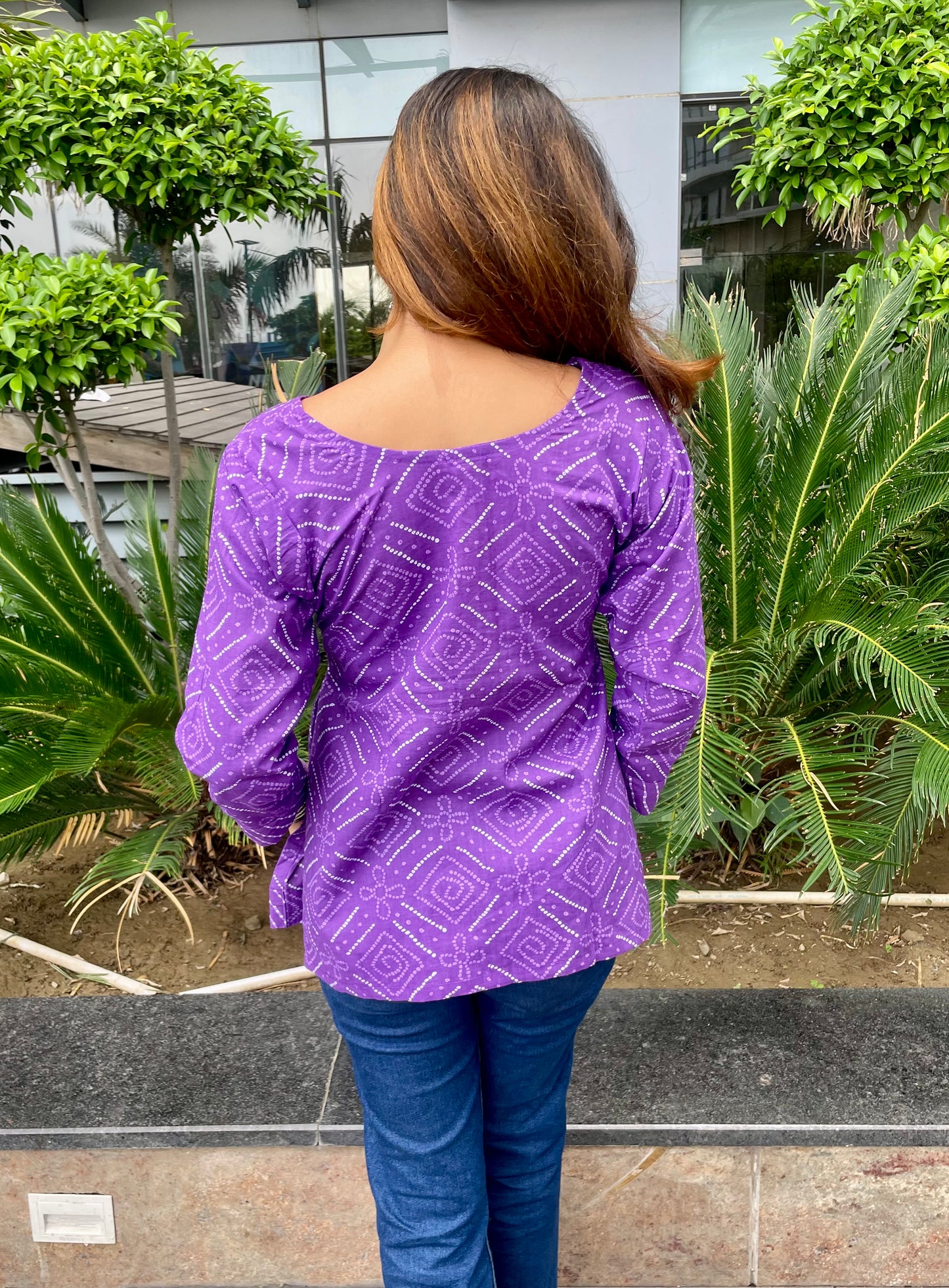 Purple Bandhani Straight Short Kurti