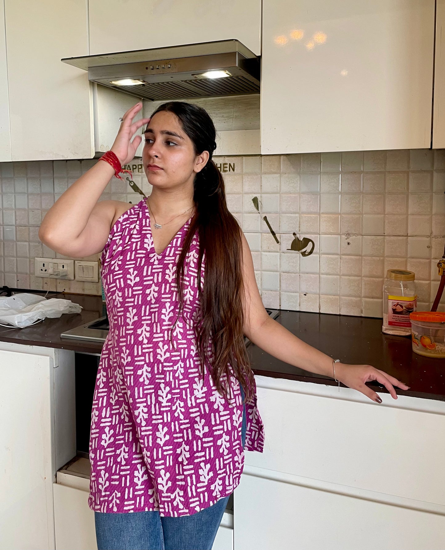 Jelly Halter neck backless kurti