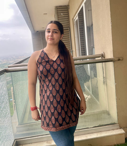 Mulberry Halter Neck Backless Short Kurti