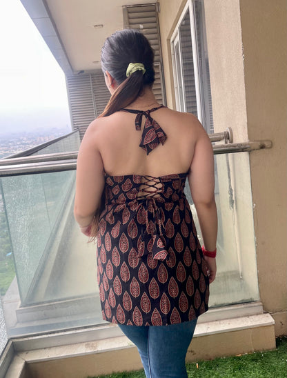 Mulberry Halter Neck Backless Short Kurti