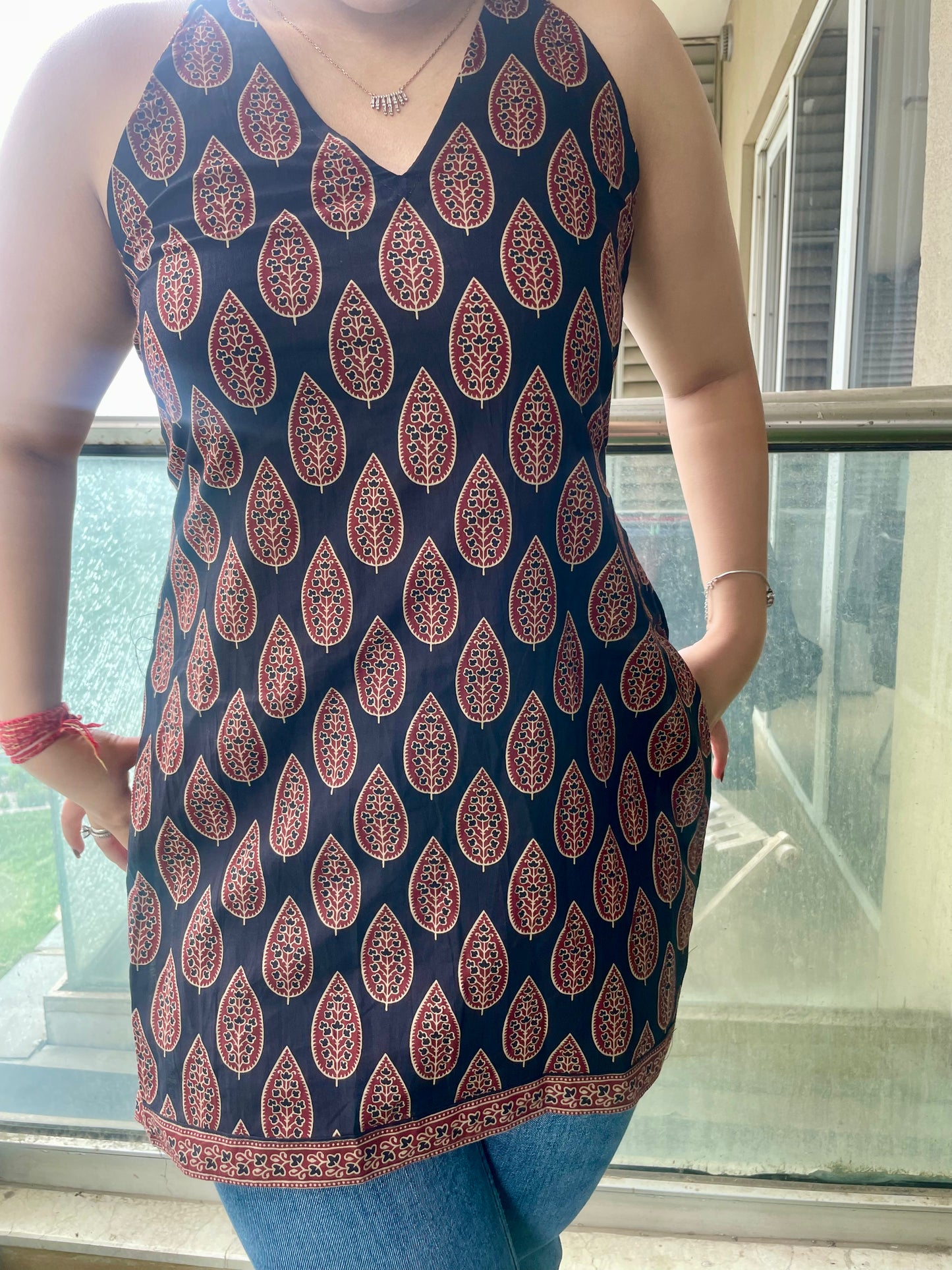 Mulberry Halter Neck Backless Short Kurti