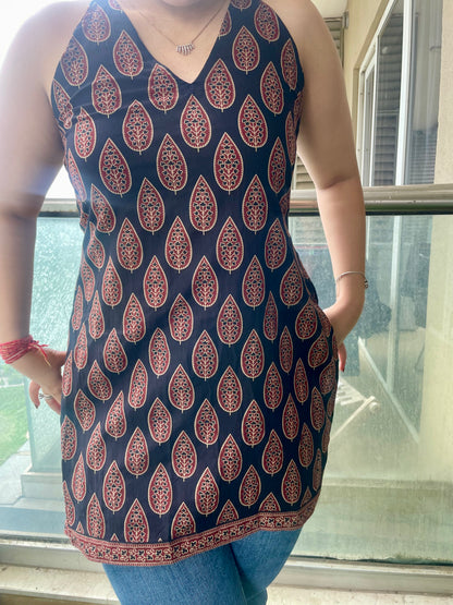 Mulberry Halter Neck Backless Short Kurti