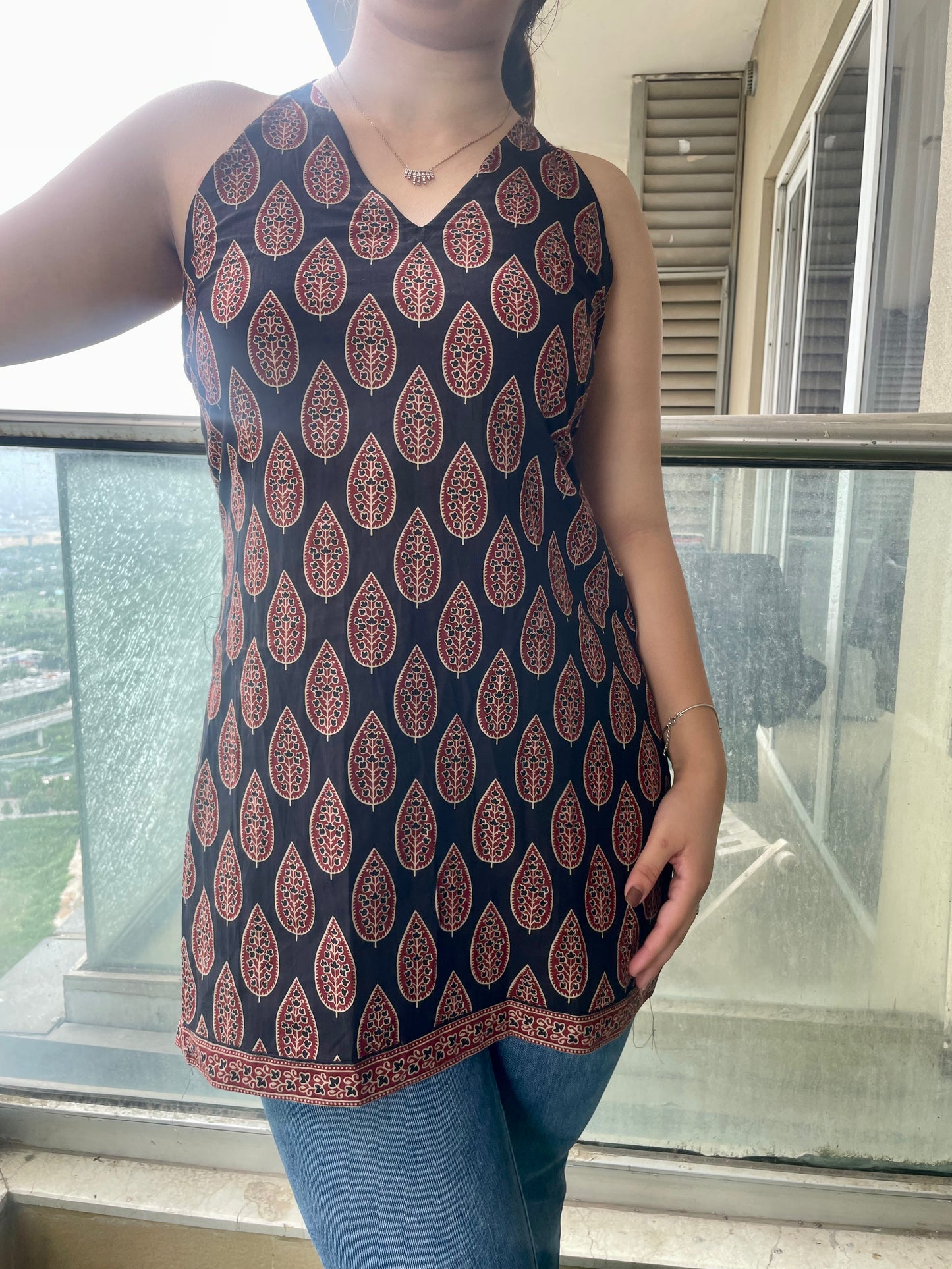 Mulberry Halter Neck Backless Short Kurti