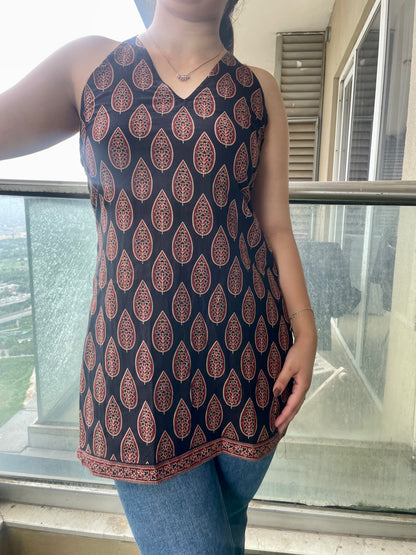 Mulberry Halter Neck Backless Short Kurti