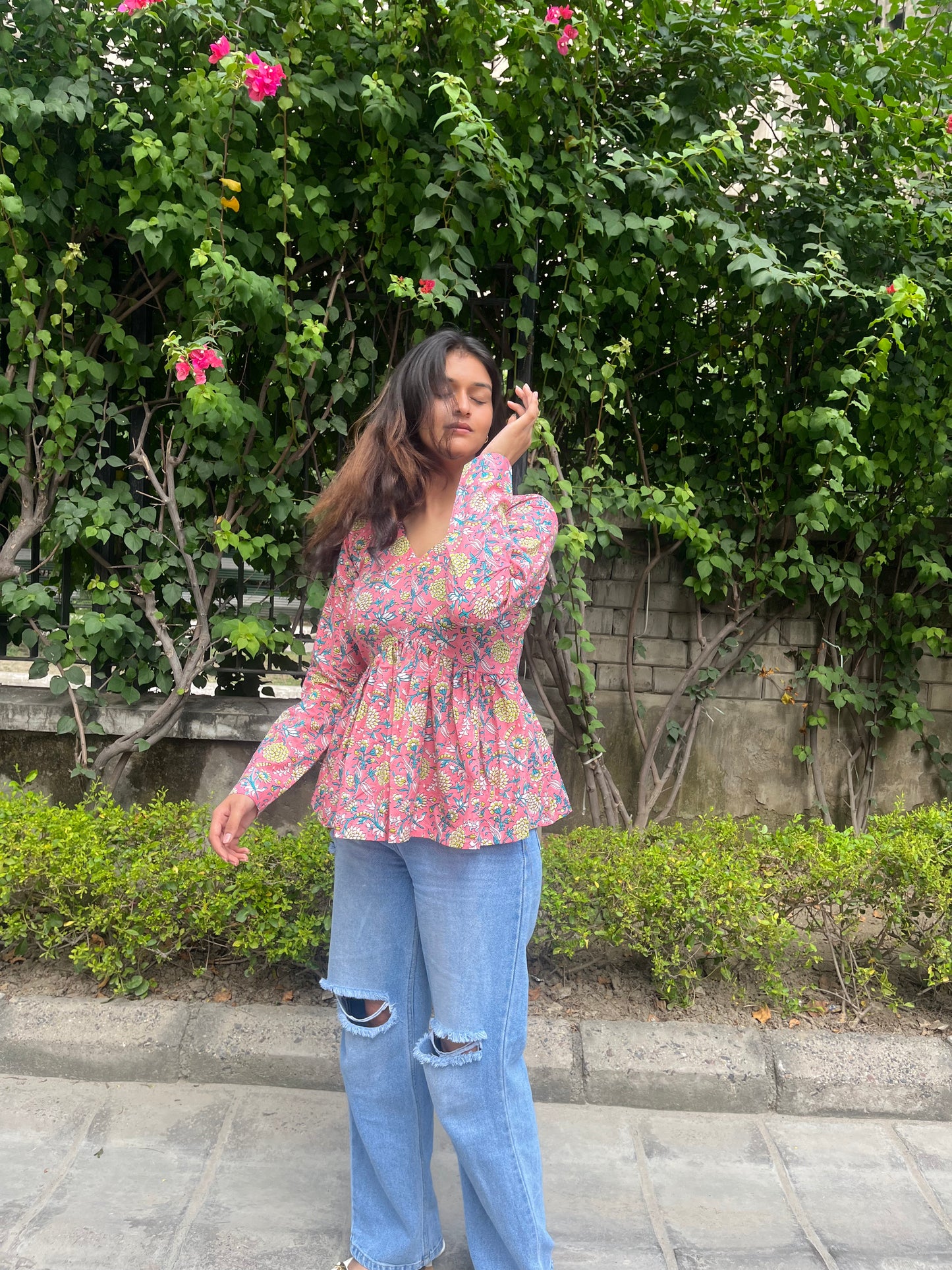 Pink Bouquet Short Kurti