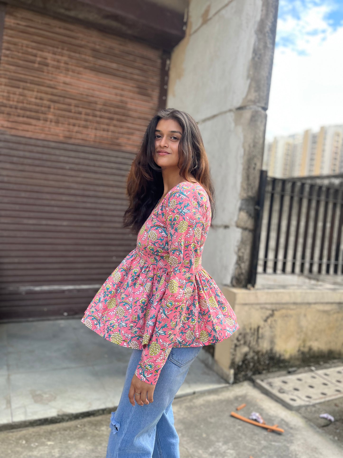 Pink Bouquet Short Kurti