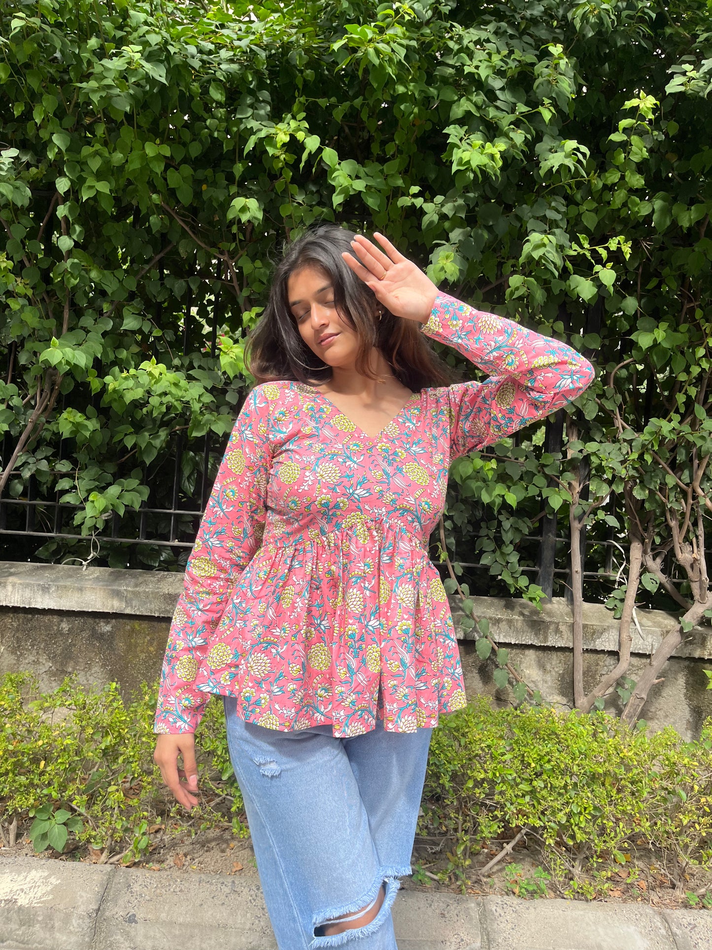 Pink Bouquet Short Kurti