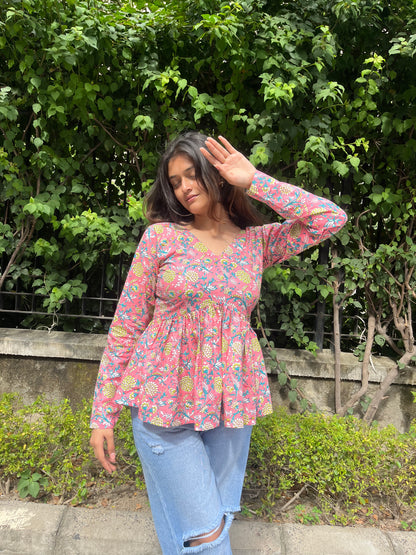 Pink Bouquet Short Kurti