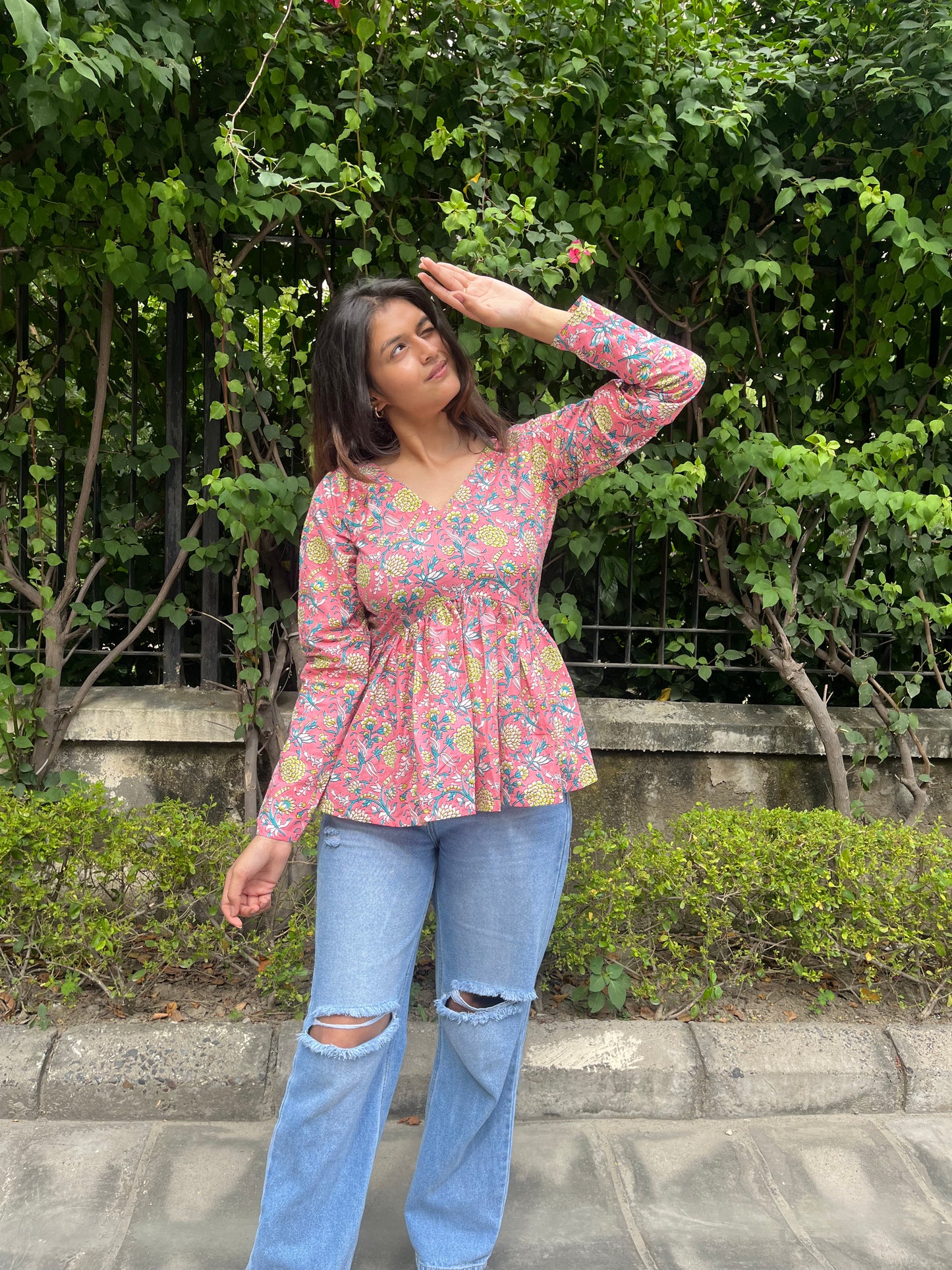 Pink Bouquet Short Kurti