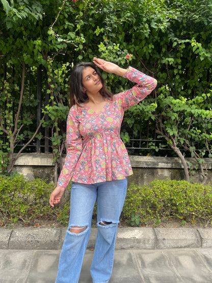 Pink Bouquet Short Kurti