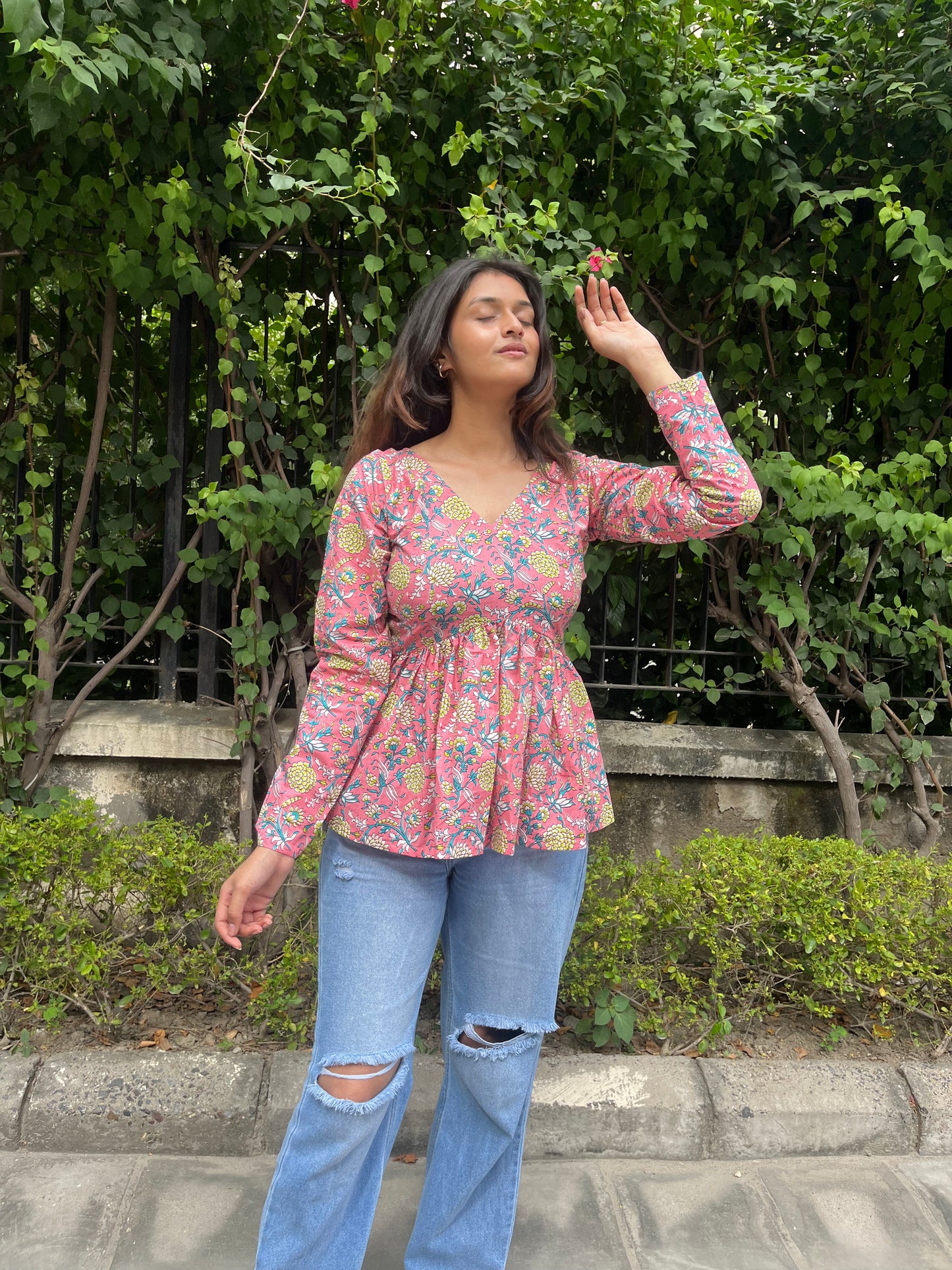 Pink Bouquet Short Kurti