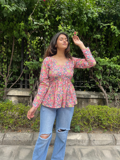 Pink Bouquet Short Kurti