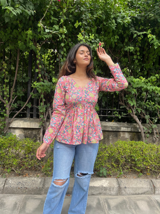 Pink Bouquet Short Kurti