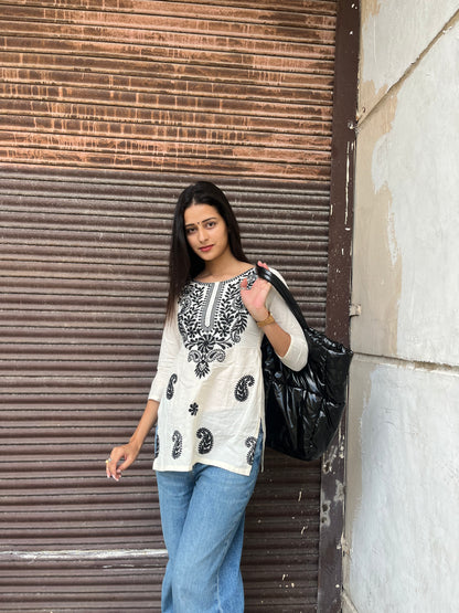 Black & White Chikankari Kurti