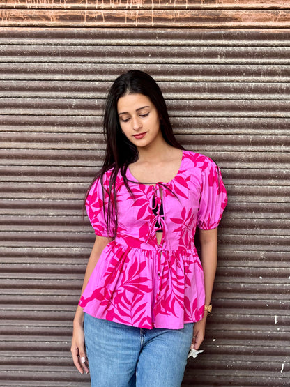 Pink Garden Cotten Tie-up Top