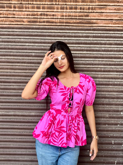 Pink Garden Cotten Tie-up Top